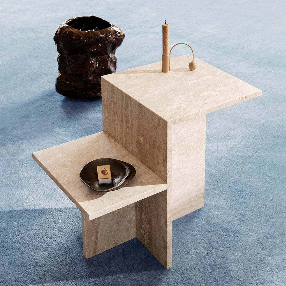 MARE – Geometric Style Travertine End Table