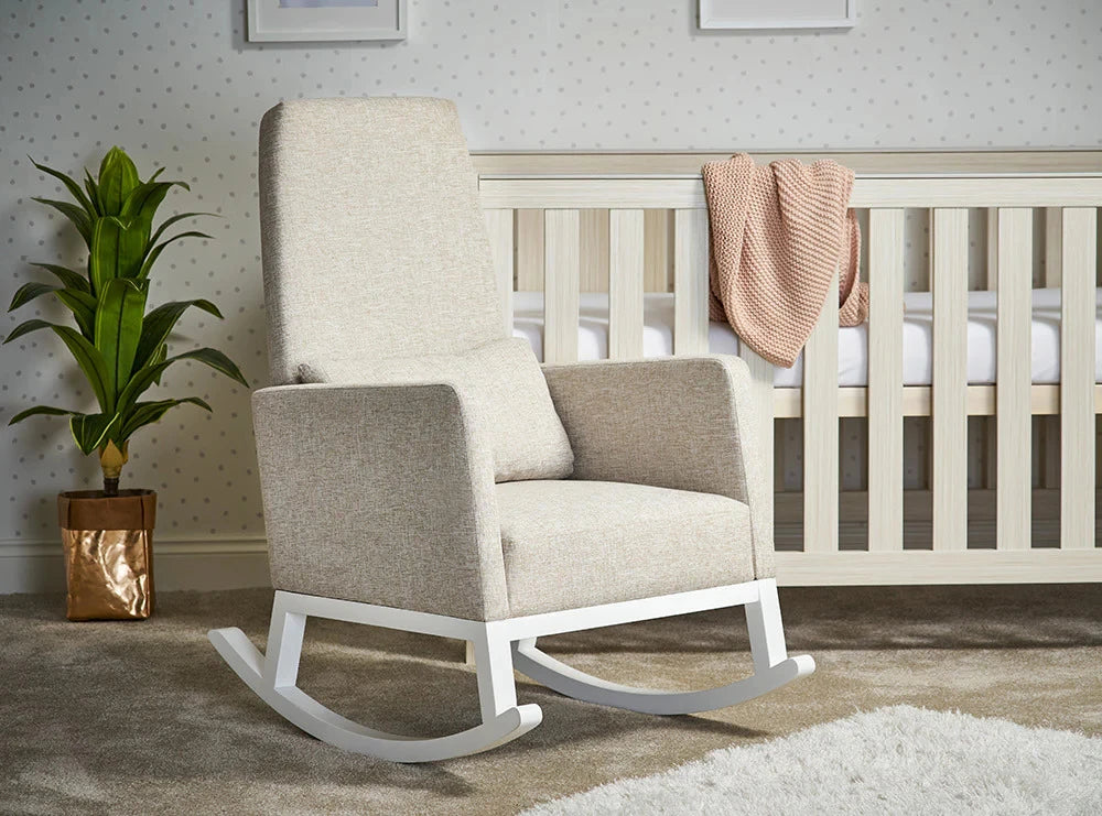 MILO – Contemporary Style High Back White & Beige Rocking Chair