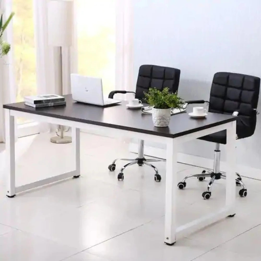 EDZER – Black & White Manager Table with Metallic Frame