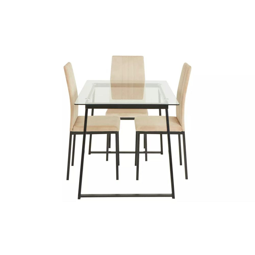GLASGOW - Black and Beige Dining Table Set with Glass Top