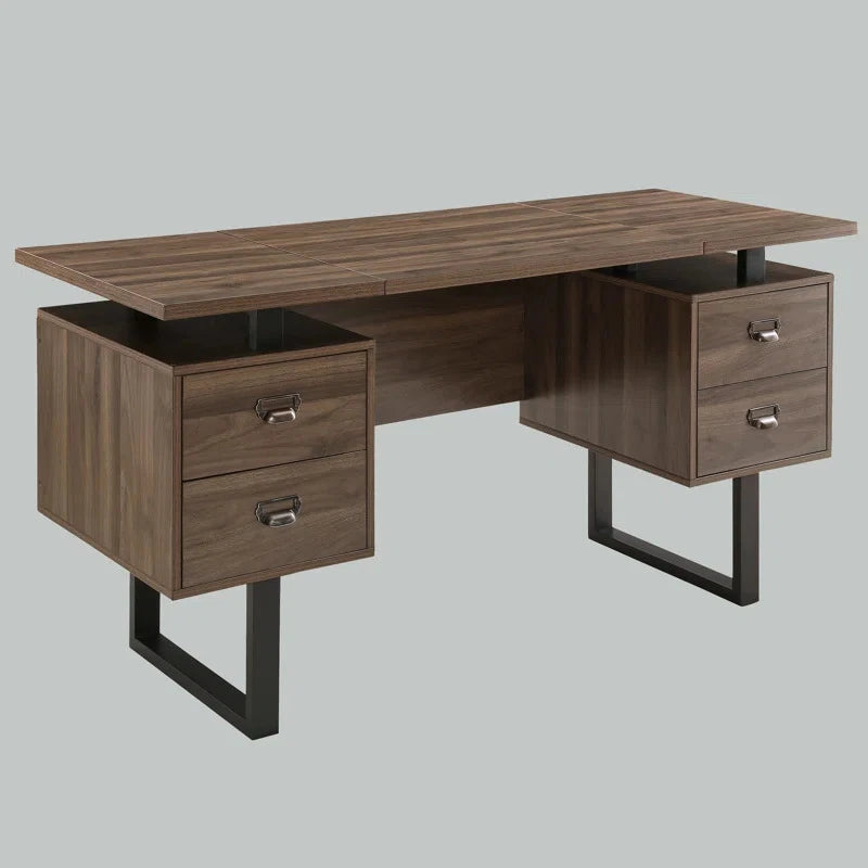 AMESKO – Walnut Brown Manager Table with Metallic Frame