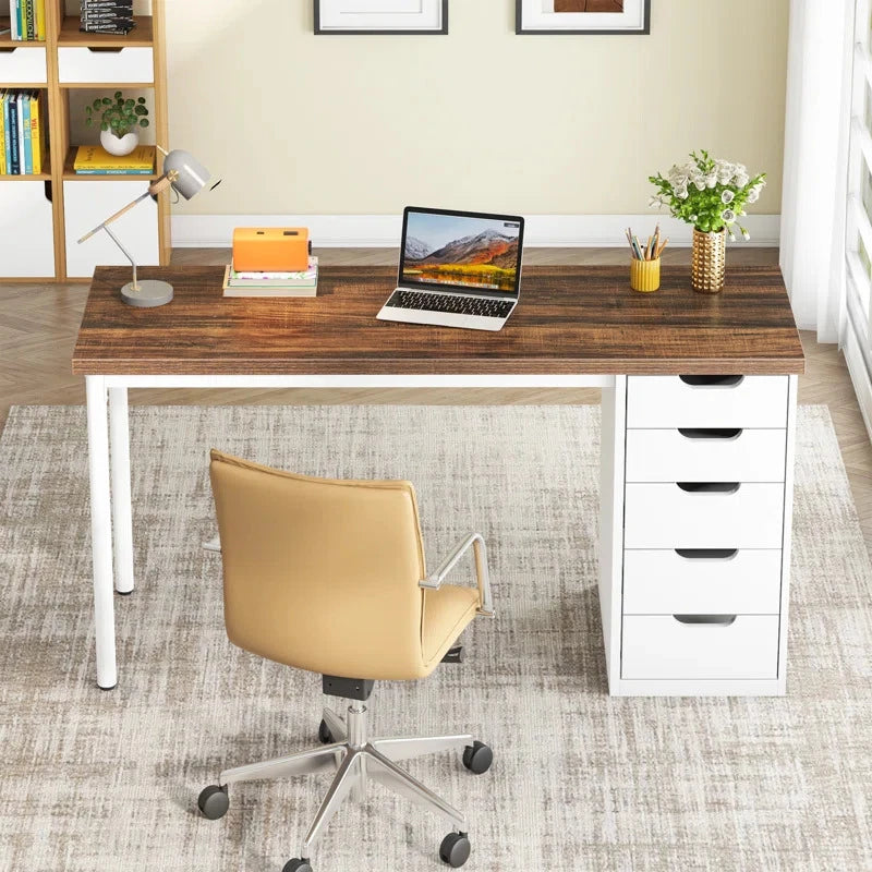 AEX – White and Brown Work Desk with Metallic Legs