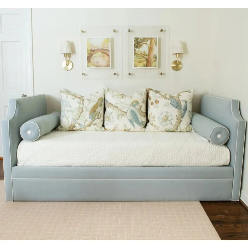 RIE – Grey Blue Backless Daybed with Two Neck Pillows