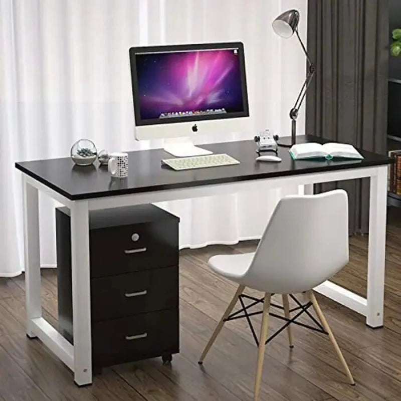 EDZER – Black & White Manager Table with Metallic Frame