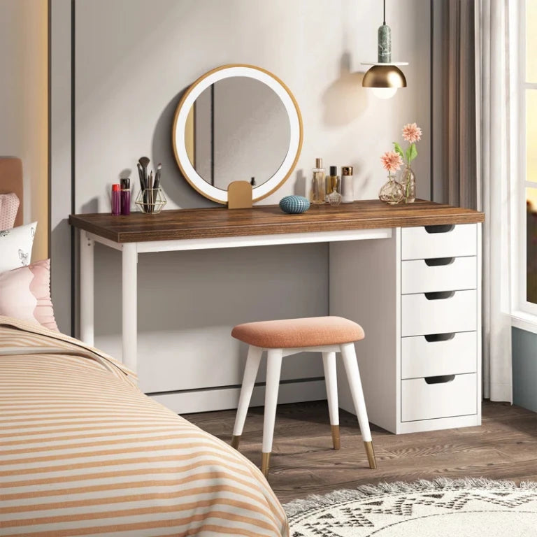 AEX – White and Brown Work Desk with Metallic Legs