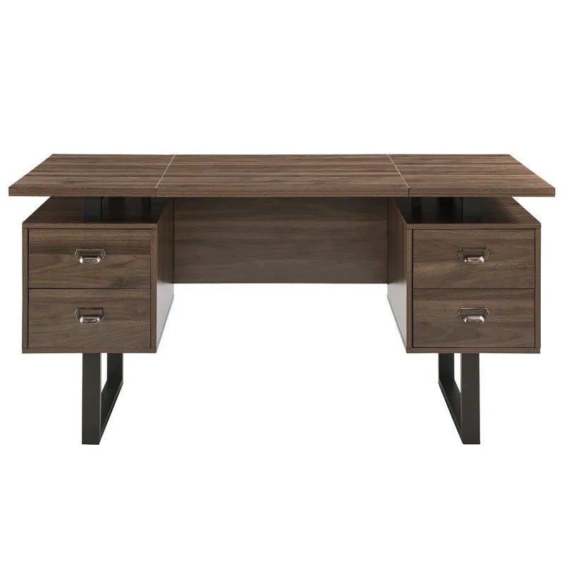 AMESKO – Walnut Brown Manager Table with Metallic Frame