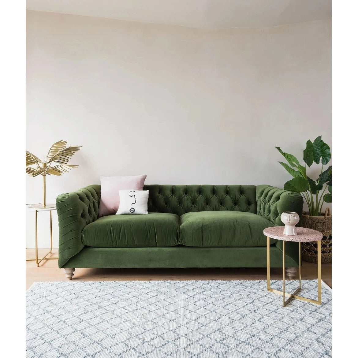 GRANDIOSE – Green Velvet Tufted Three Seater Sofa