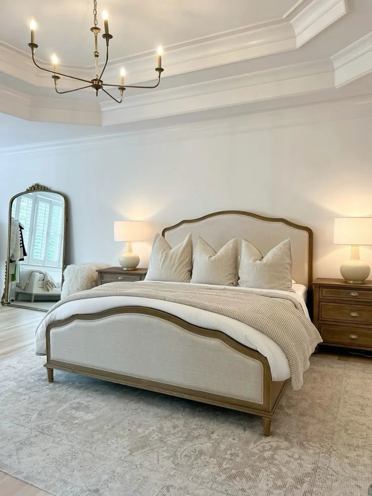 ZYRA – Victorian Style Walnut Brown & Beige King-Size Bed