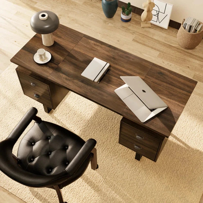 AMESKO – Walnut Brown Manager Table with Metallic Frame