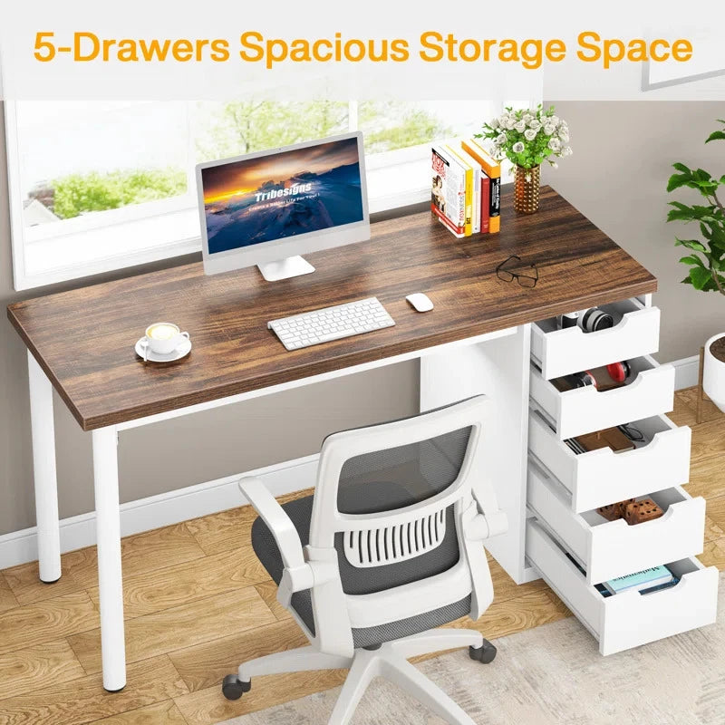 AEX – White and Brown Work Desk with Metallic Legs