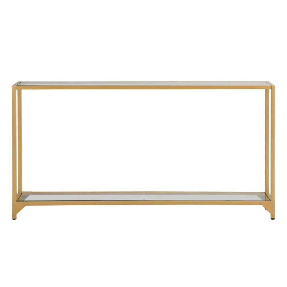 EGAN – Golden Metallic Frame Console Table With Glass Shelves