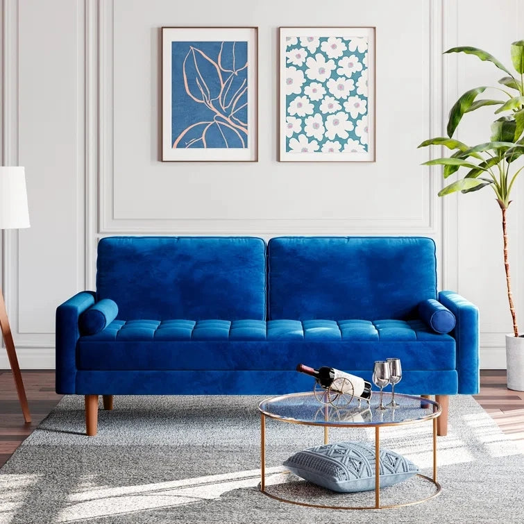YALE – Blue Channel Tufted Two Seater Sofa
