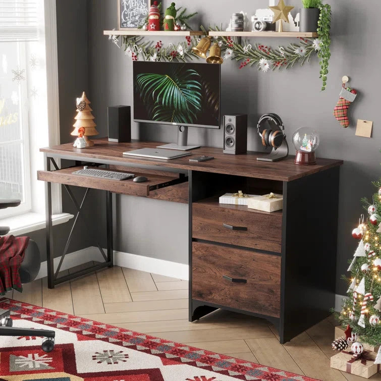 VORTEX – Rustic Brown Computer Table with Black Metallic Frame