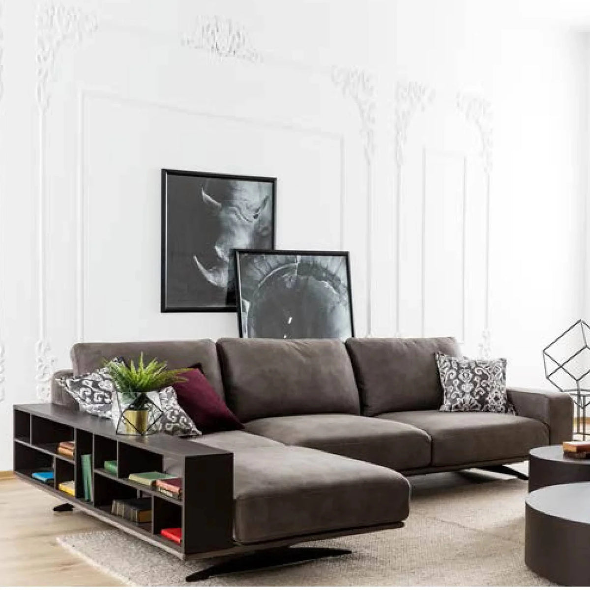 ALODON – L Shape Sofa With Daybed and Side Shelf