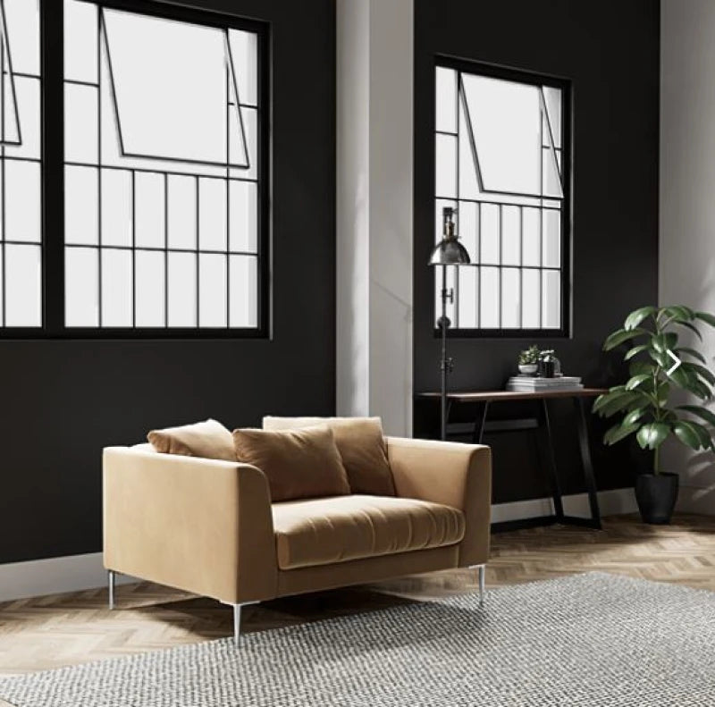 ORLA – Beige Comfy Love Seat with Silver Metal Legs
