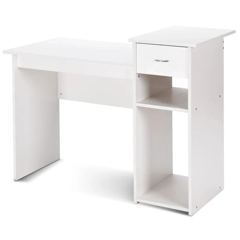 ANGELA – White Writing Table with Open Shelves and Storage Drawers