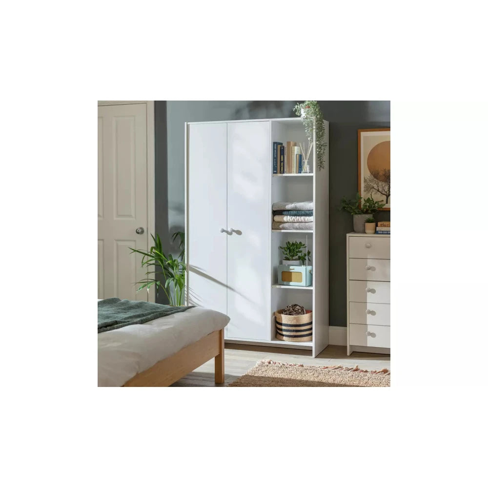 CLINCH – White Two Door Wardrobe with Storage Shelves