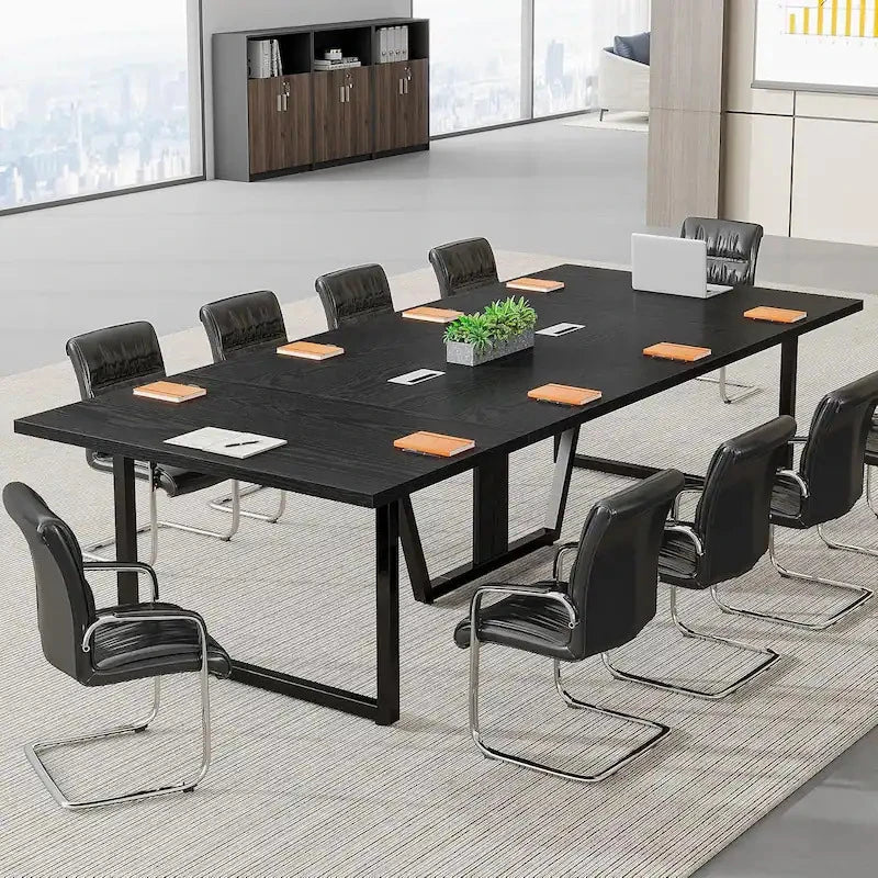ELOWEN – Textured Black Ten Person Conference Table with Metallic Frame