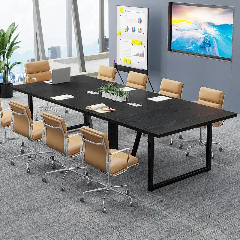 ELOWEN – Textured Black Ten Person Conference Table with Metallic Frame