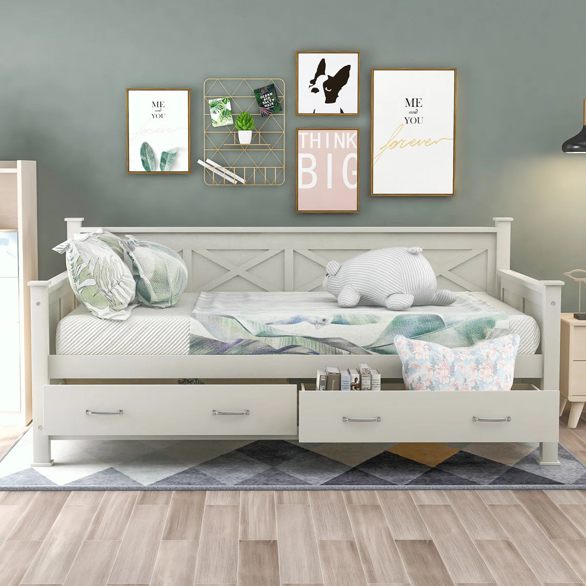 LENZKA – Farmhouse Style Daybed With Drawers