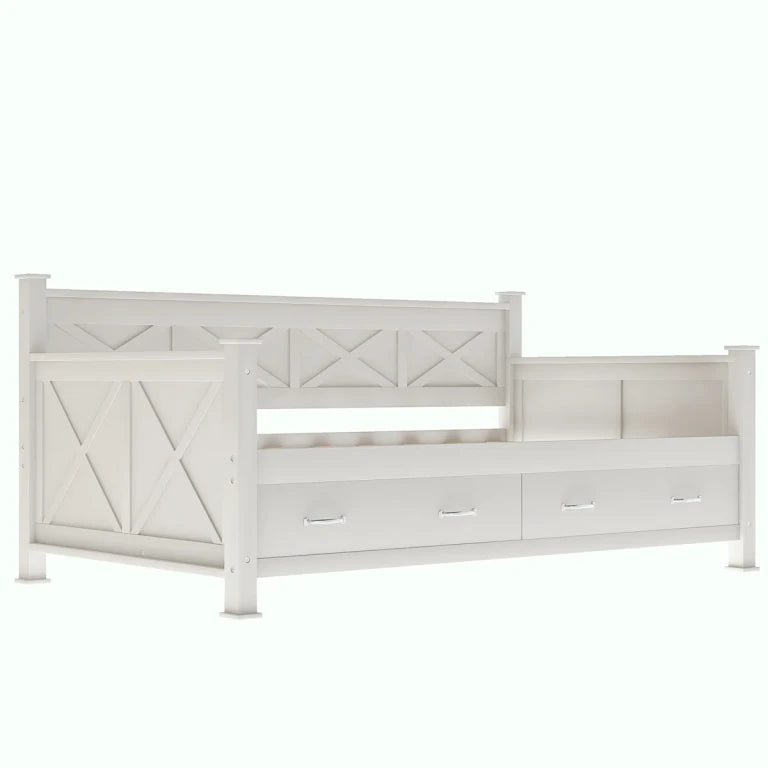 LENZKA – Farmhouse Style Daybed With Drawers