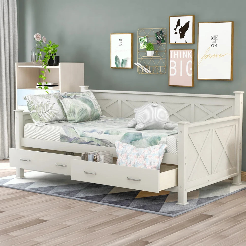 LENZKA – Farmhouse Style Daybed With Drawers