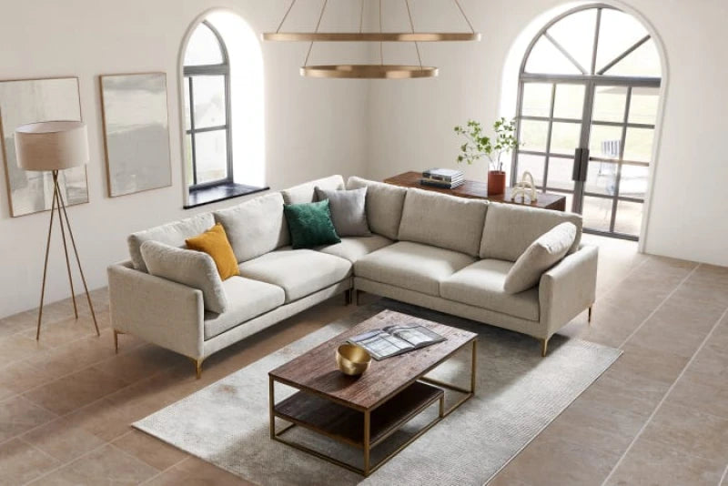 CHAISE – L Shape Sofa With Brass Legs