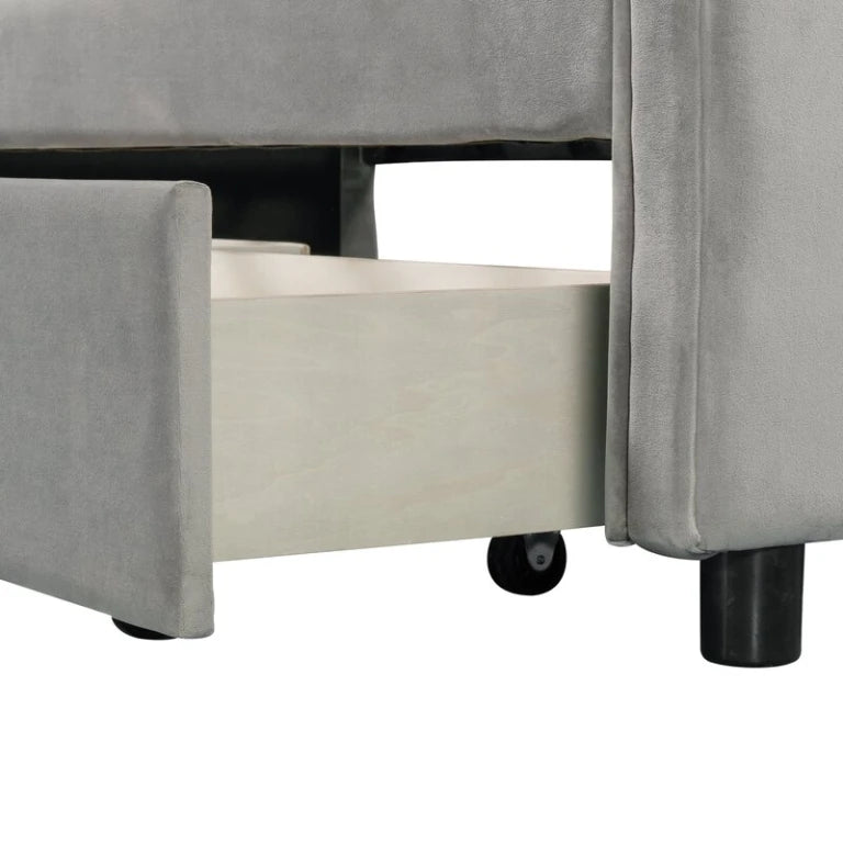 REVET – Grey Flared Arm Daybed With Drawers