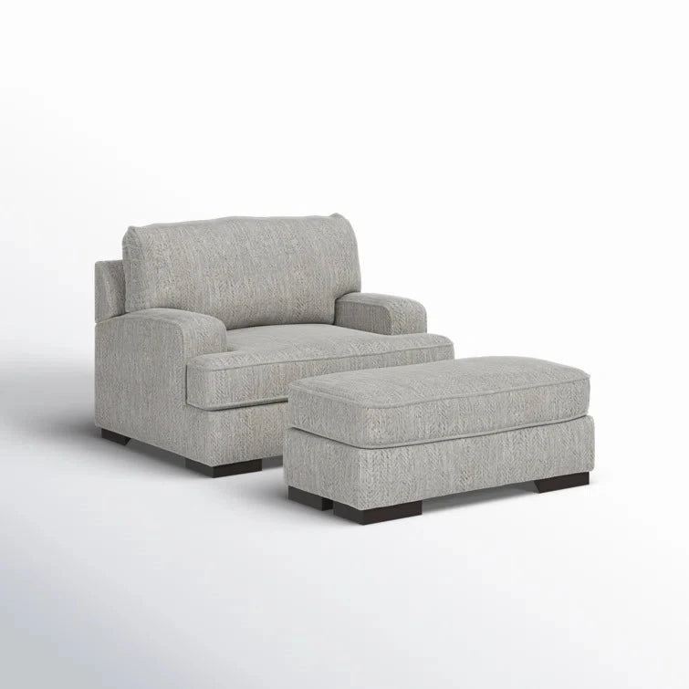 MARIS – Grey Wide Love Seat with Ottoman Stool