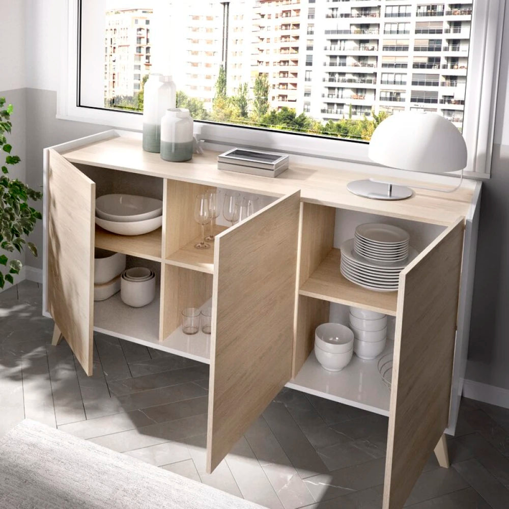 ACTIQUE – Oak Brown & White Cabinet Storage Side Board