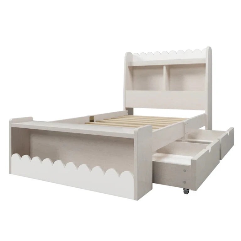 LOVI – White Kids Bed With Two Drawers & Bookshelves