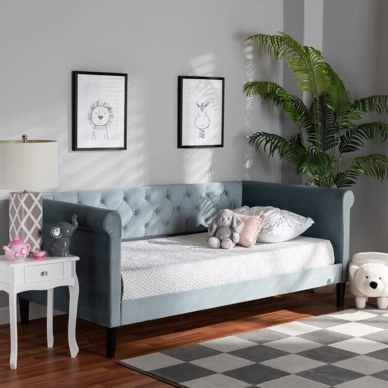 SHAAN – Light Teal Velvet Upholstered Daybed