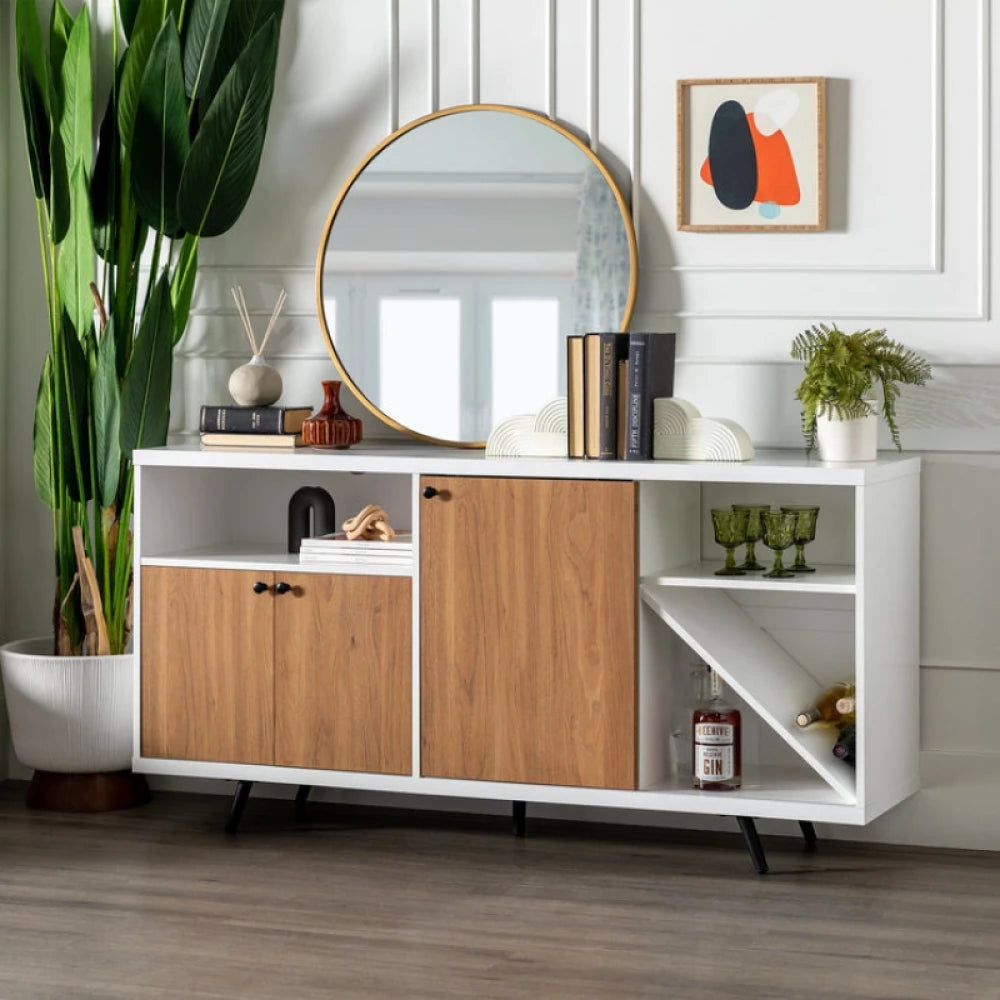 BRILLO – White & Oak Brown Side Board With Sliding Door