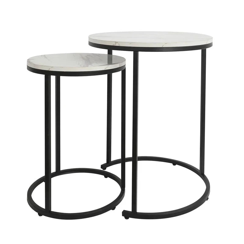 NIMBUS – Set of Two Marble top Nesting Table with Metallic Frame