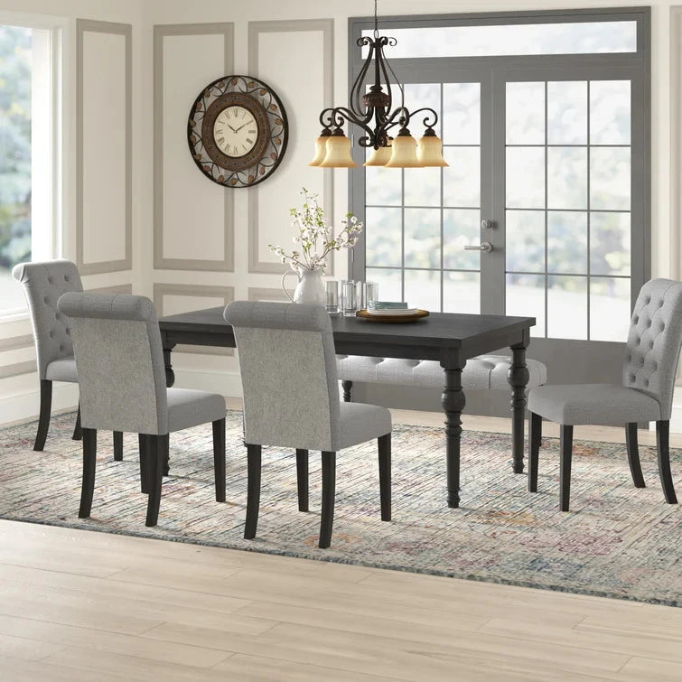ZENITH – Traditional Style Textured Black & Grey Dining Table Set