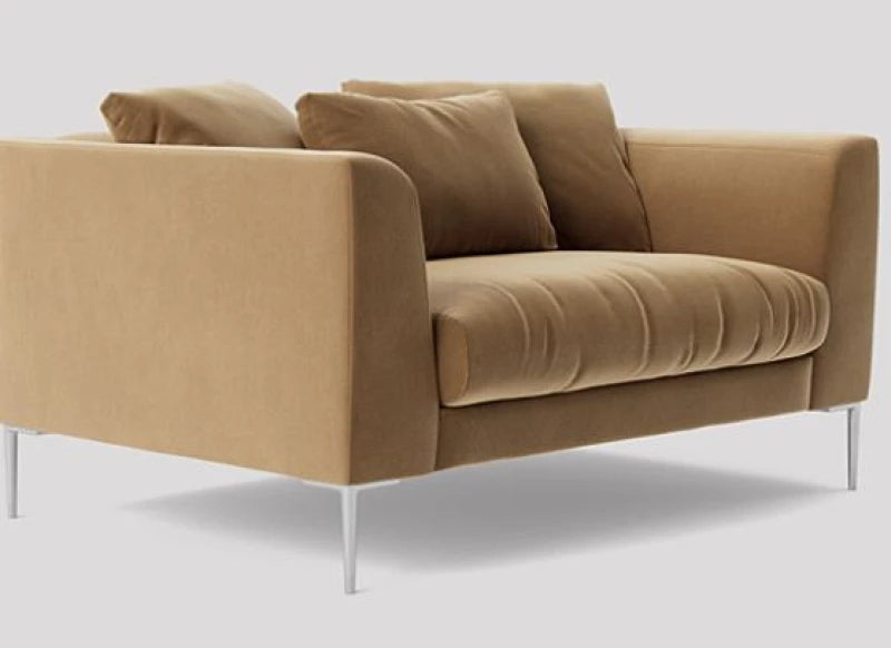 ORLA – Beige Comfy Love Seat with Silver Metal Legs