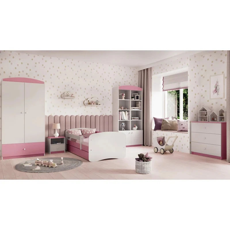 TULA – Modern Design Pink & White Kids Bed with Storage Drawer