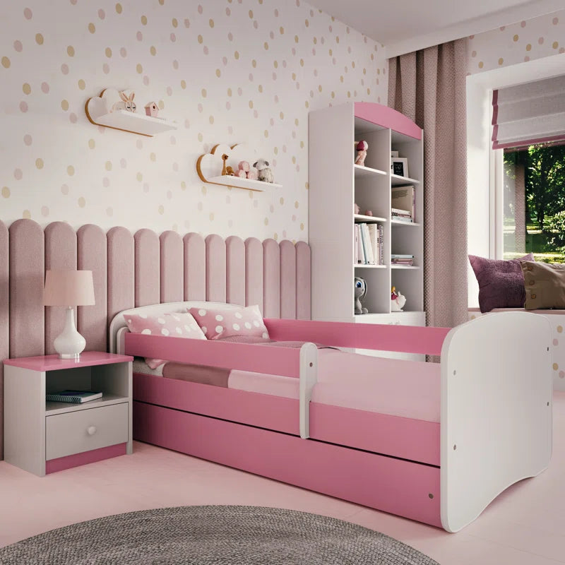 TULA – Modern Design Pink & White Kids Bed with Storage Drawer
