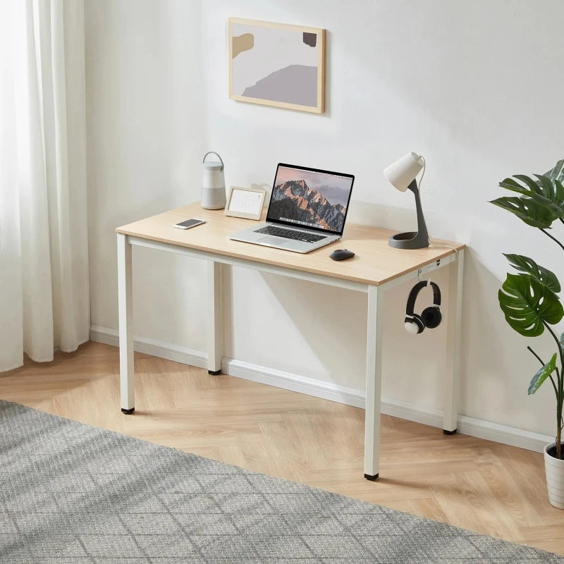 MAIZE – Writing Table with Oak brown Top & White Metallic Base