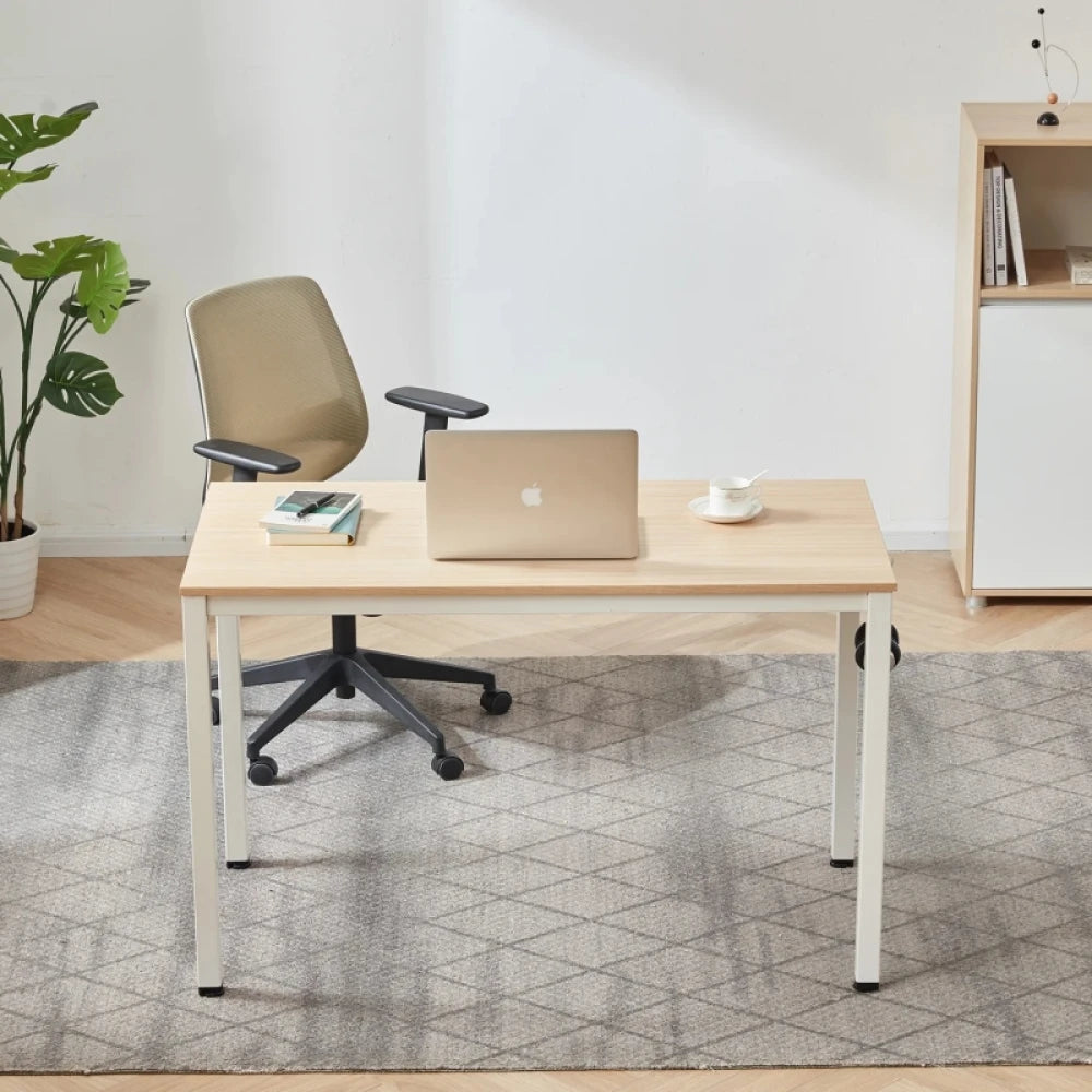 MAIZE – Writing Table with Oak brown Top & White Metallic Base