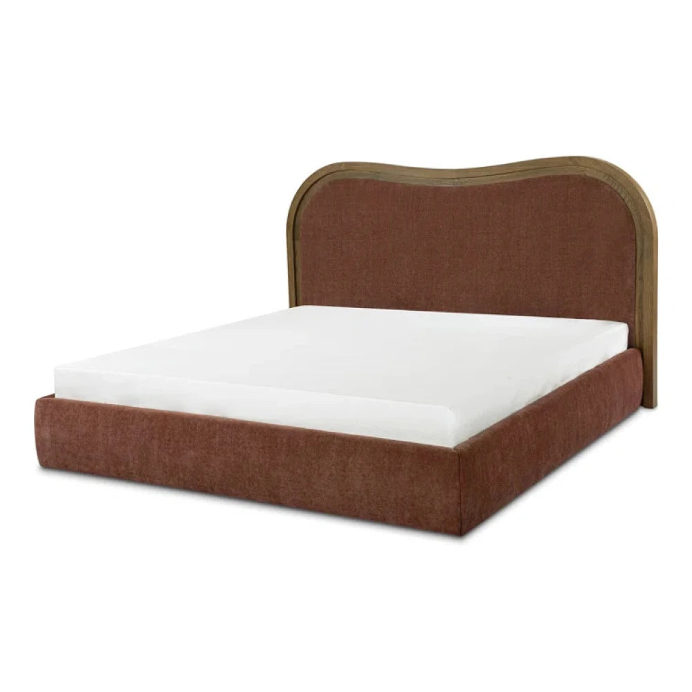 NUVE – Wave Styled Rustic Orange & Brown King Size Bed