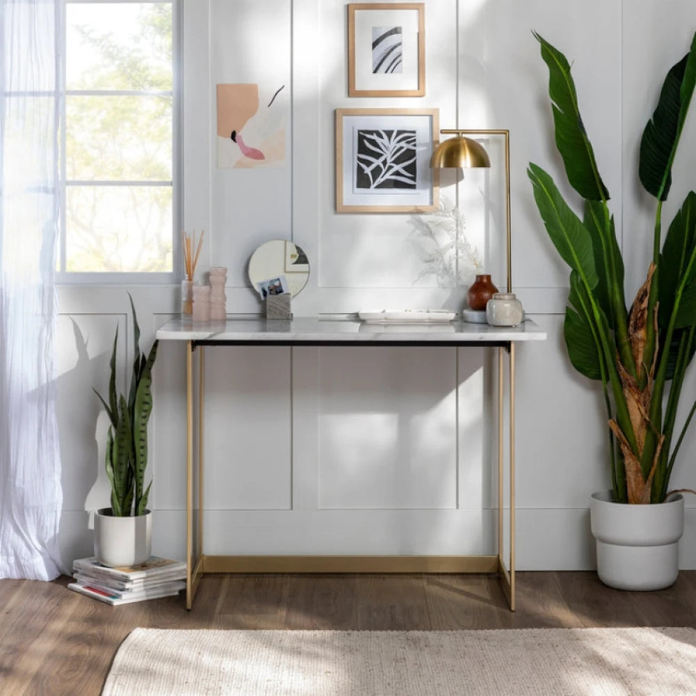 DALISH – Writing Table with Golden Metallic Base