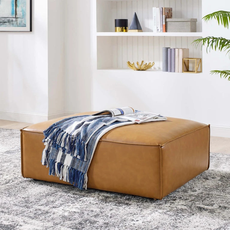 TANNIC – Minimalist Design Square Brown Leatherite Ottoman Stool