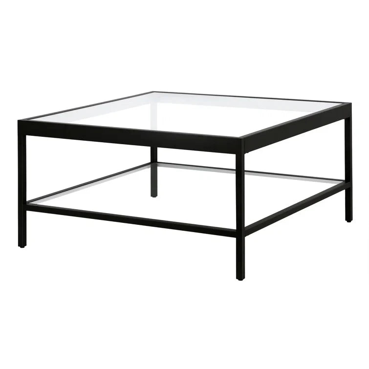 STERLING – Black Metallic Contemporary Coffee Table with Glass Shelves