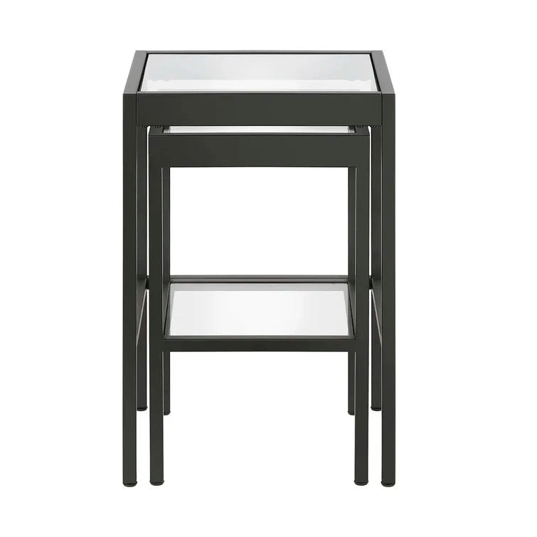 PEWTER – Black Metallic Nesting Tables with Glass Top