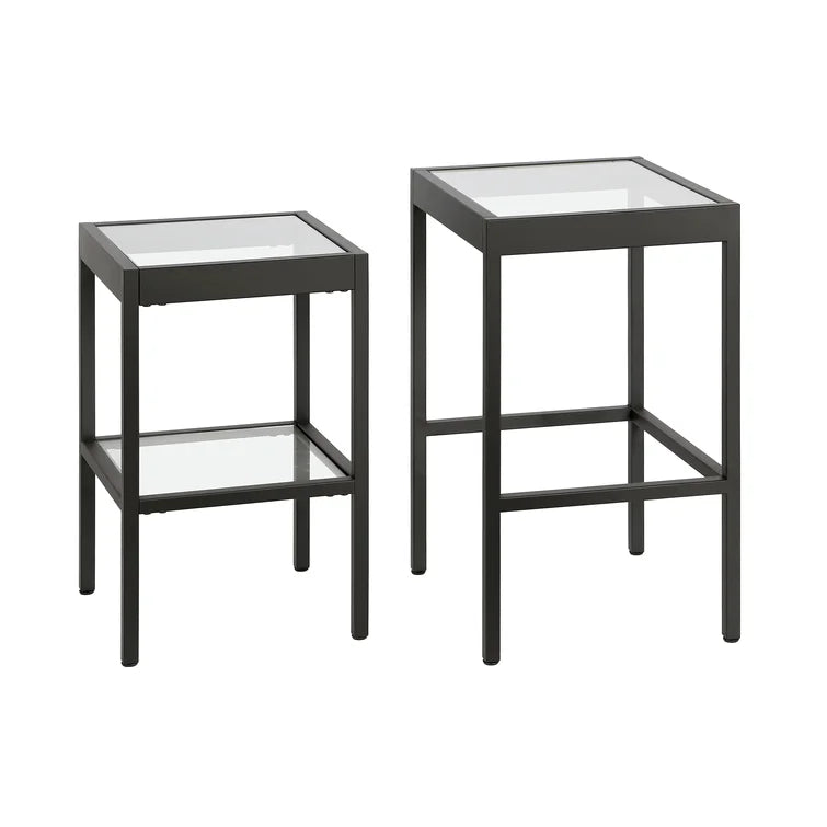 PEWTER – Black Metallic Nesting Tables with Glass Top