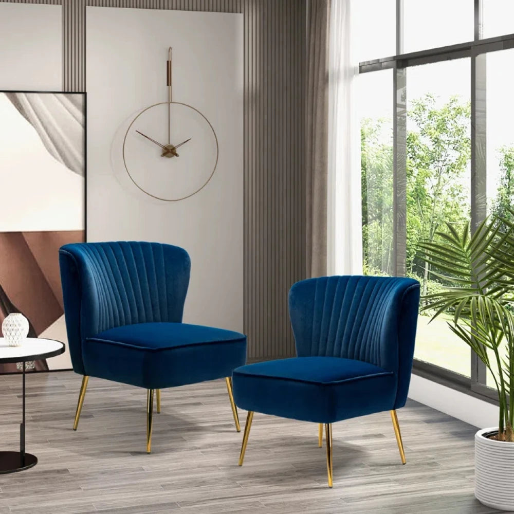 SAPHIRA – Blue Modern Accent Chairs with Golden Legs