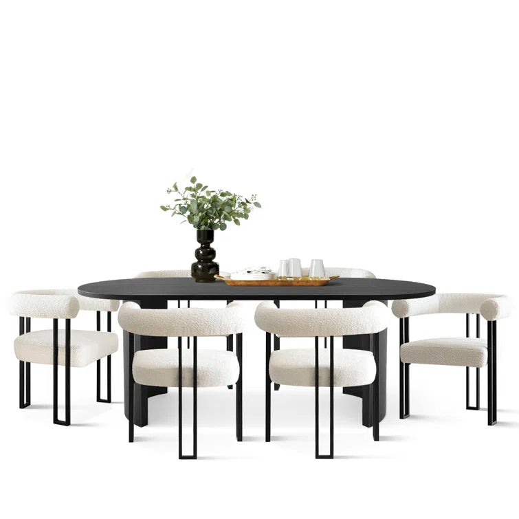 KIVO – Abstract Design Black & White Dining Table Set
