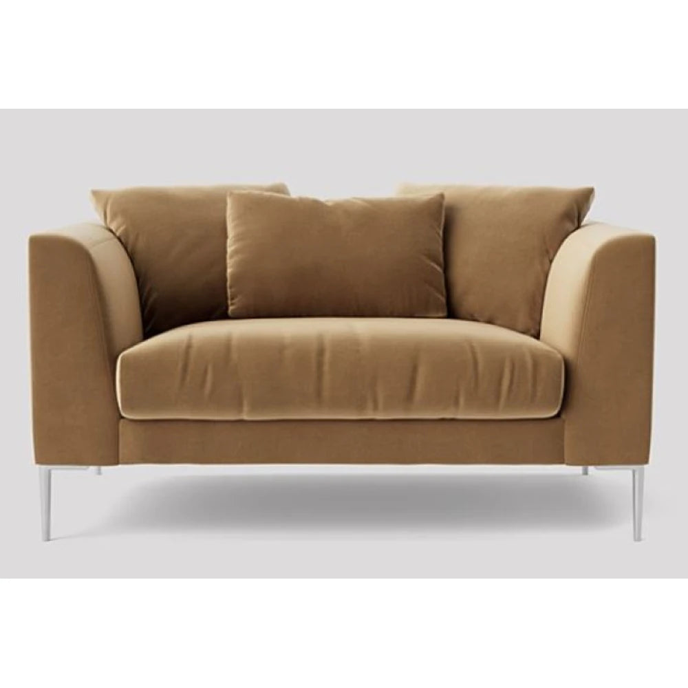 ORLA – Beige Comfy Love Seat with Silver Metal Legs