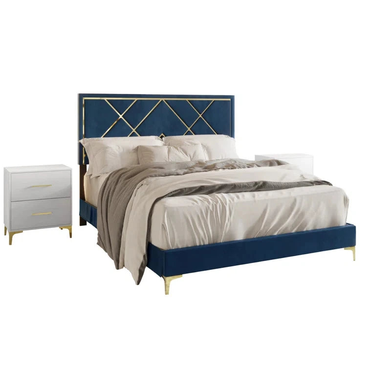 BRILORA – Contemporary Design Navy Blue & White Bed Set
